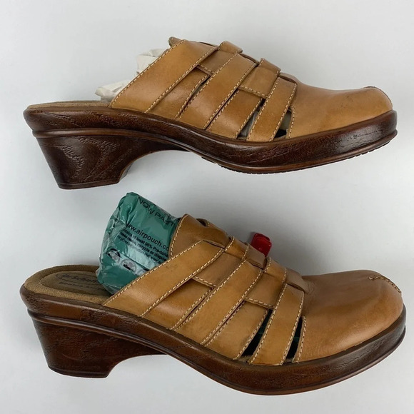 Dr Schols Brenna beige tan crochet woven platform heel slip on clog mules size 9 - Picture 5 of 11